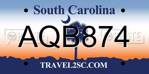 AQB874 South Carolina License Plate