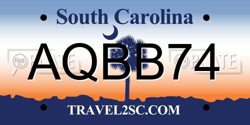 AQBB74 South Carolina License Plate