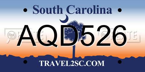 AQD526 South Carolina License Plate