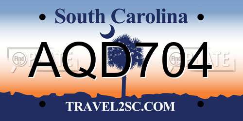 AQD704 South Carolina License Plate