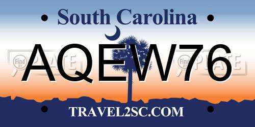 AQEW76 South Carolina License Plate