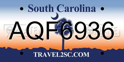 AQF6936 South Carolina License Plate