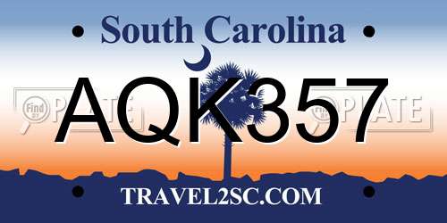 AQK357 South Carolina License Plate