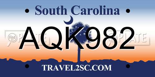 AQK982 South Carolina License Plate