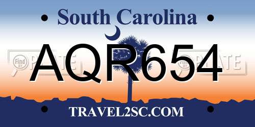 AQR654 South Carolina License Plate