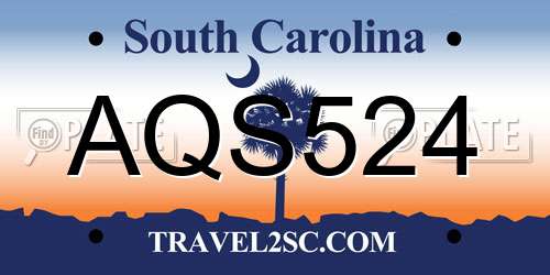 AQS524 South Carolina License Plate