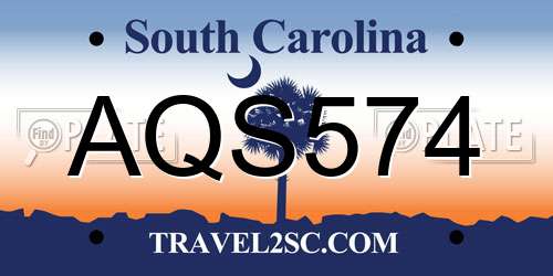 AQS574 South Carolina License Plate