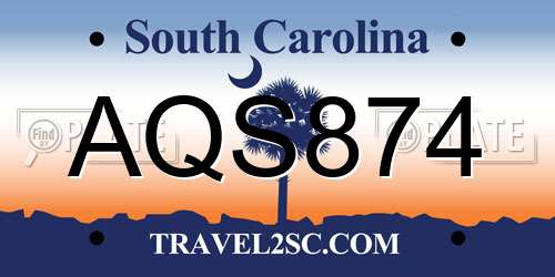 AQS874 South Carolina License Plate