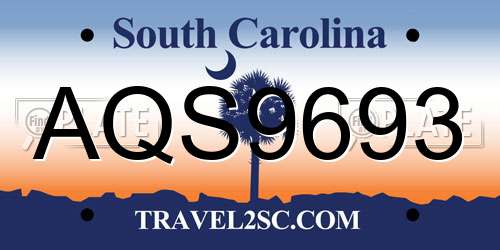 AQS9693 South Carolina License Plate