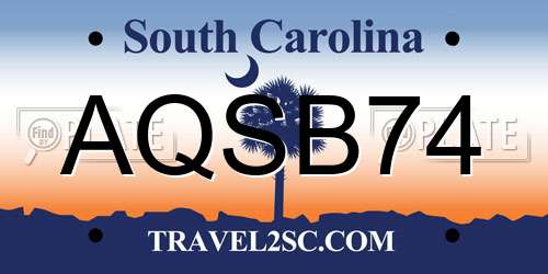AQSB74 South Carolina License Plate