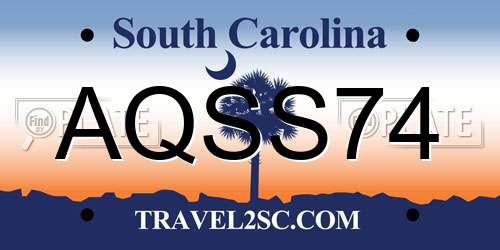 AQSS74 South Carolina License Plate