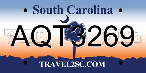 AQT3269 South Carolina License Plate