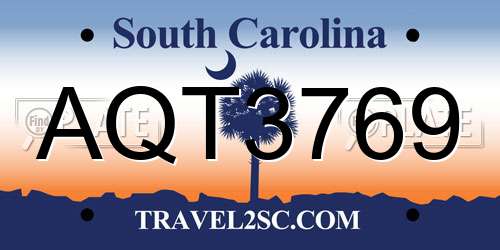 AQT3769 South Carolina License Plate