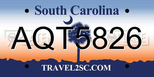 AQT5826 South Carolina License Plate