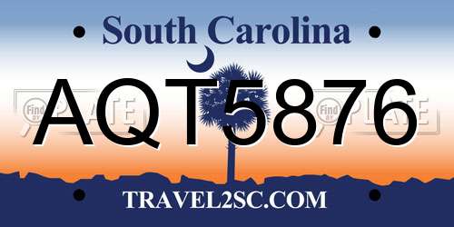AQT5876 South Carolina License Plate