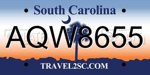 AQW8655 South Carolina License Plate