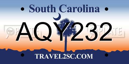 AQY232 South Carolina License Plate