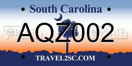 AQZ002 South Carolina License Plate