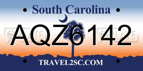 AQZ6142 South Carolina License Plate