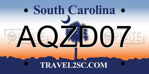 AQZD07 South Carolina License Plate