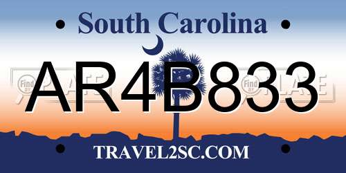 AR4B833 South Carolina License Plate