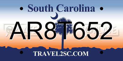 AR8T652 South Carolina License Plate