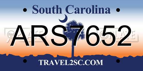 ARS7652 South Carolina License Plate