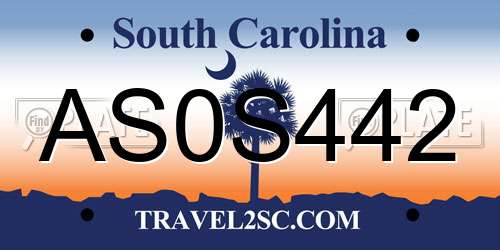 AS0S442 South Carolina License Plate