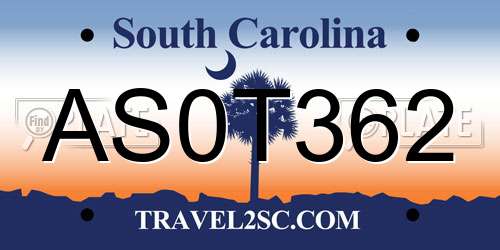 AS0T362 South Carolina License Plate