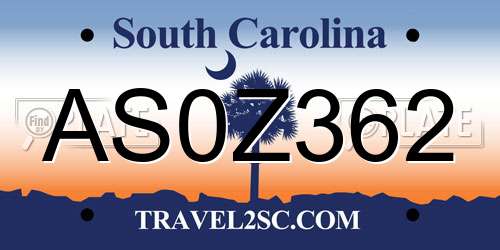 AS0Z362 South Carolina License Plate