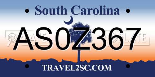 AS0Z367 South Carolina License Plate