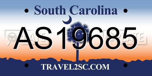 AS19685 South Carolina License Plate