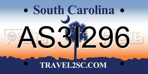 AS3I296 South Carolina License Plate
