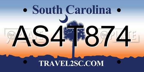 AS4T874 South Carolina License Plate
