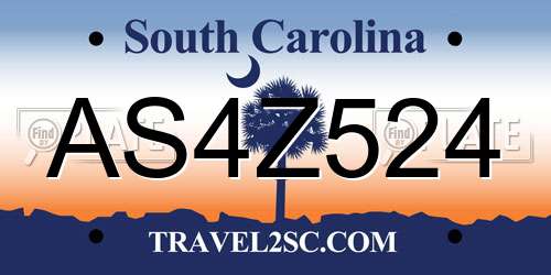 AS4Z524 South Carolina License Plate