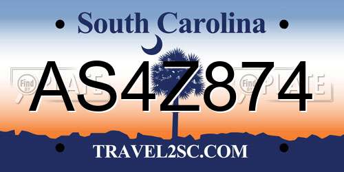 AS4Z874 South Carolina License Plate