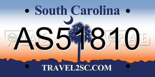 AS51810 South Carolina License Plate
