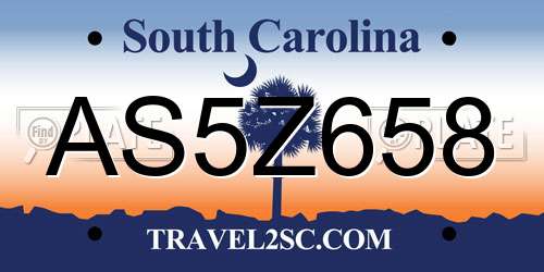 AS5Z658 South Carolina License Plate