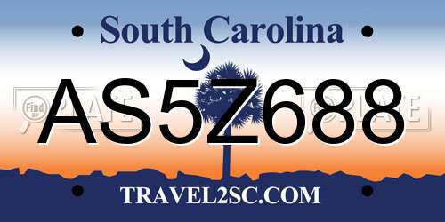 AS5Z688 South Carolina License Plate
