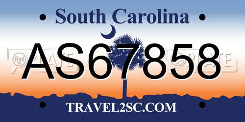 AS67858 South Carolina License Plate
