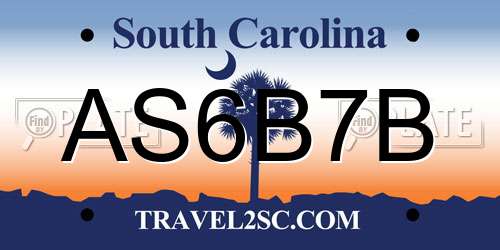 AS6B7B South Carolina License Plate