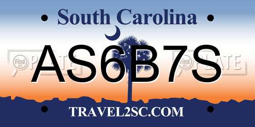 AS6B7S South Carolina License Plate
