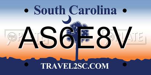 AS6E8V South Carolina License Plate