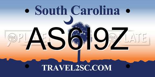 AS6I9Z South Carolina License Plate