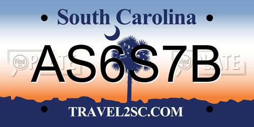 AS6S7B South Carolina License Plate