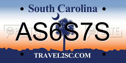 AS6S7S South Carolina License Plate