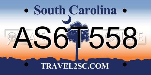 AS6T558 South Carolina License Plate