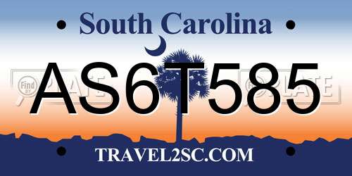 AS6T585 South Carolina License Plate