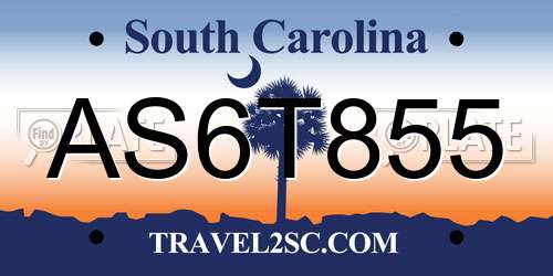 AS6T855 South Carolina License Plate
