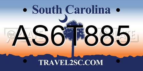 AS6T885 South Carolina License Plate